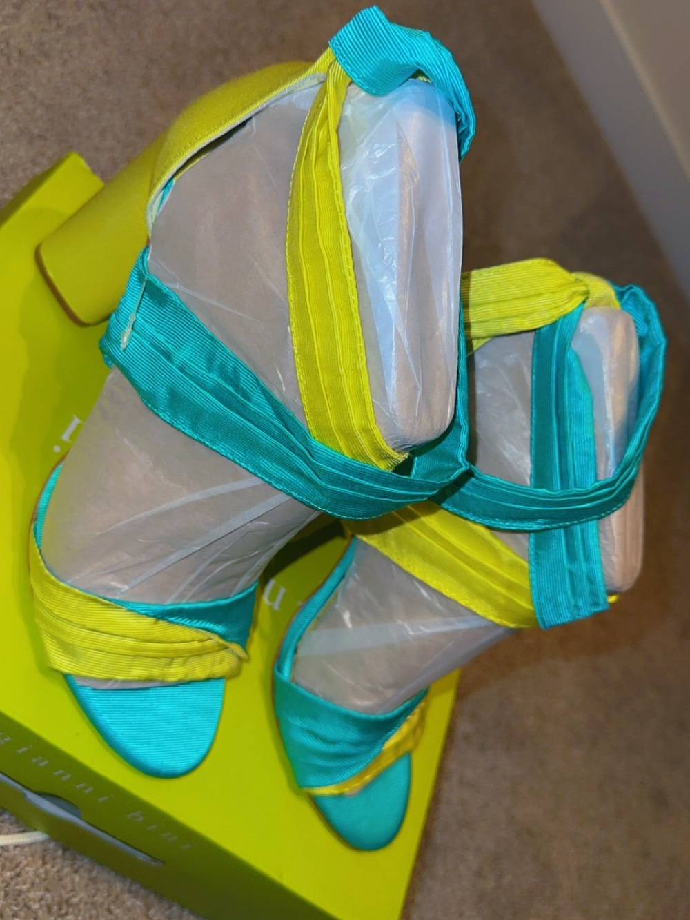 Gianni Bini Teal & Yellow Strappy Heels